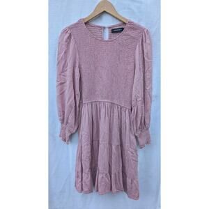 Merokeety Women's Pink Smocked Dress Sz M Balloon Sleeve Tiered Pink‎ feminine